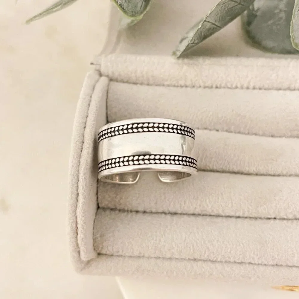 925 Sterling Silver Thick Wide Ring Band Chunky Ring Modern Adjustable Ring Band